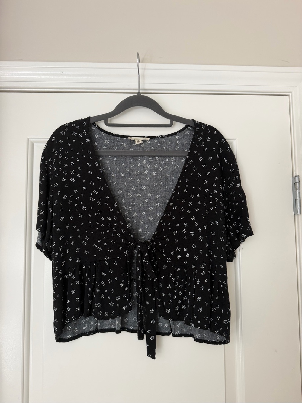 Black Floral Tie-Front Blouse